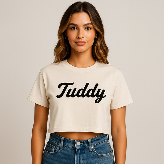 Tuddy Script Cropped Tee – Classic White